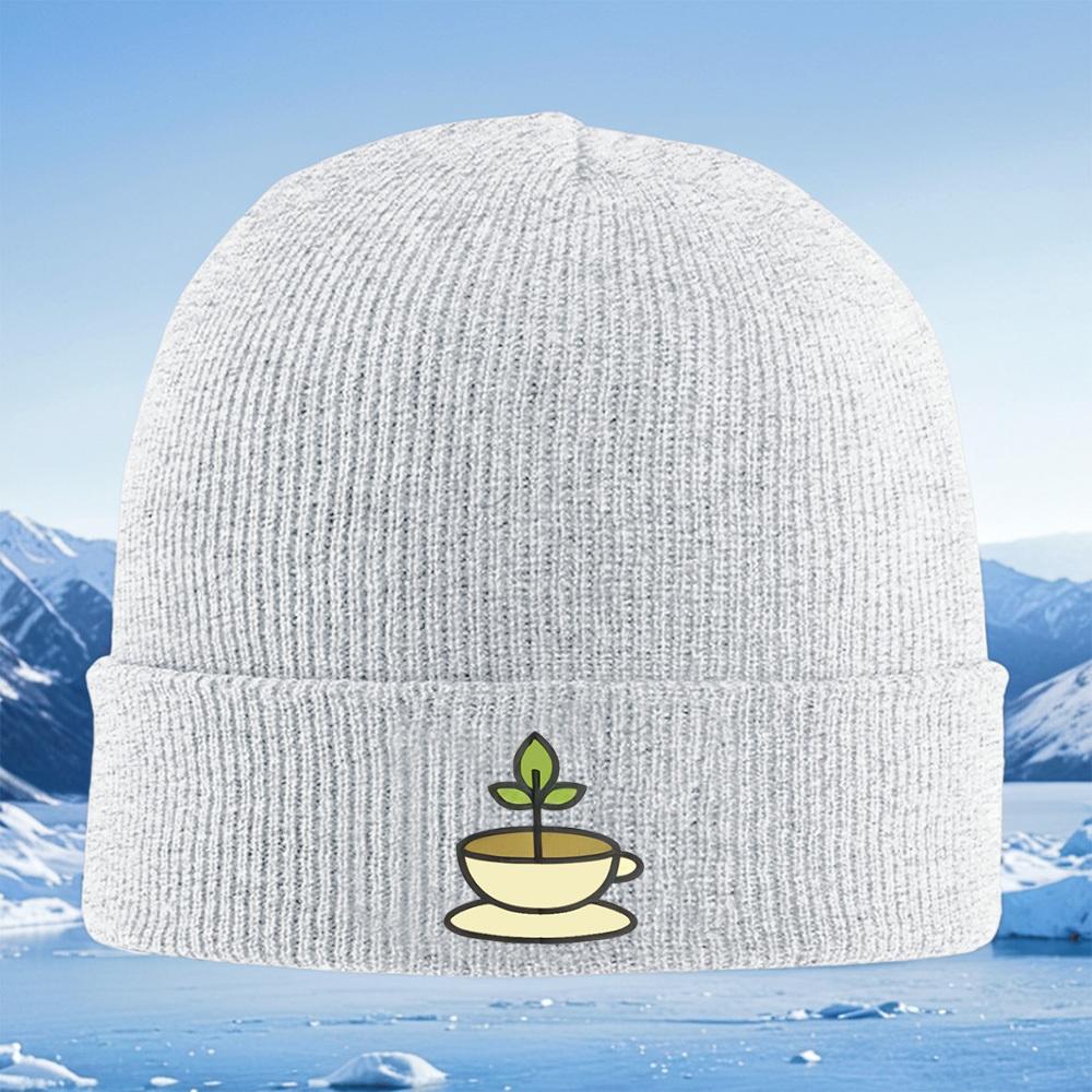 Tea cup plant sprout leaves growing Men Women Unisex Knitted Hat Beanie Pullover Cap Winter Thermal Warm Christmas Outdoor Cycli