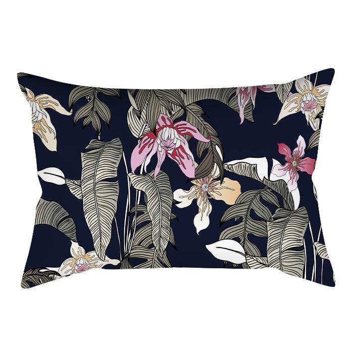 Home Flower and Green Plant Rectangular Waist Pillowcase, Peach Skin Velvet Digital Printed Throw Pillow, Office Waist Cushion Cover