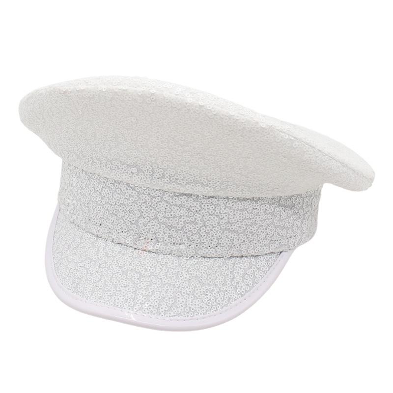 Sequins Silver Bridal Big Cap Model Cap Handmade Wedding Hat Performance Navy Hat Female