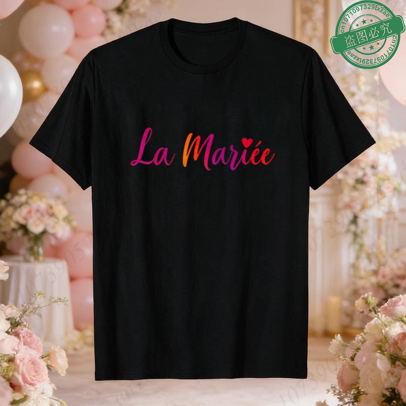 French Women Future Bride Team T-Shirts Colorful Heart Print Short Sleeve Tees for Bachelorette EVJF Party Bridal Wedding Squad