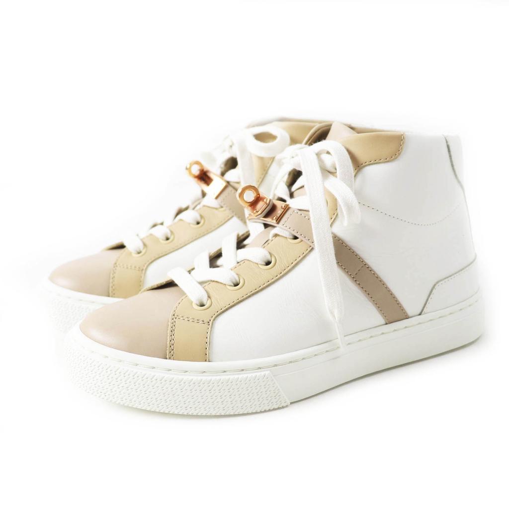 Excellent HERMES High cut sneakers Daydream kelly buckle White beige leather Used