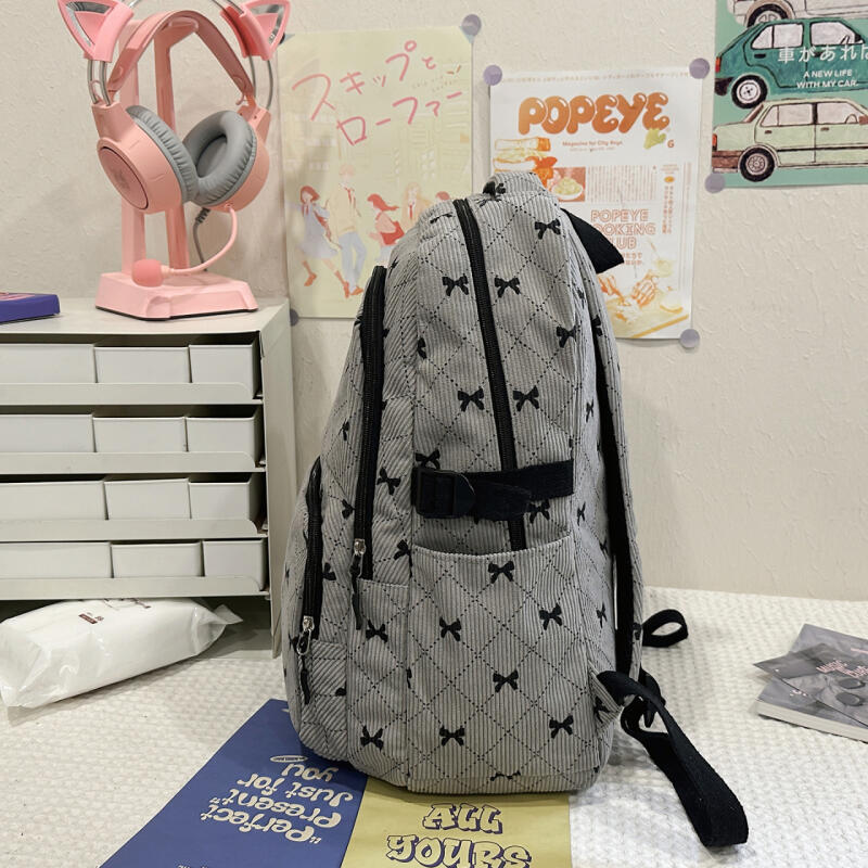 Dreiteiliger Schleifen-Rucksack Cord-Rucksack Schülerschultasche