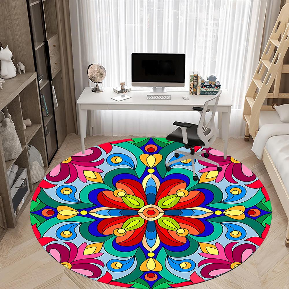 1pc Floral Mandala Pattern Chair Carpet for Office, Soft Comfortable Mat For Office, Living Room, Bedroom, Machine Washable Carpet yy251112165