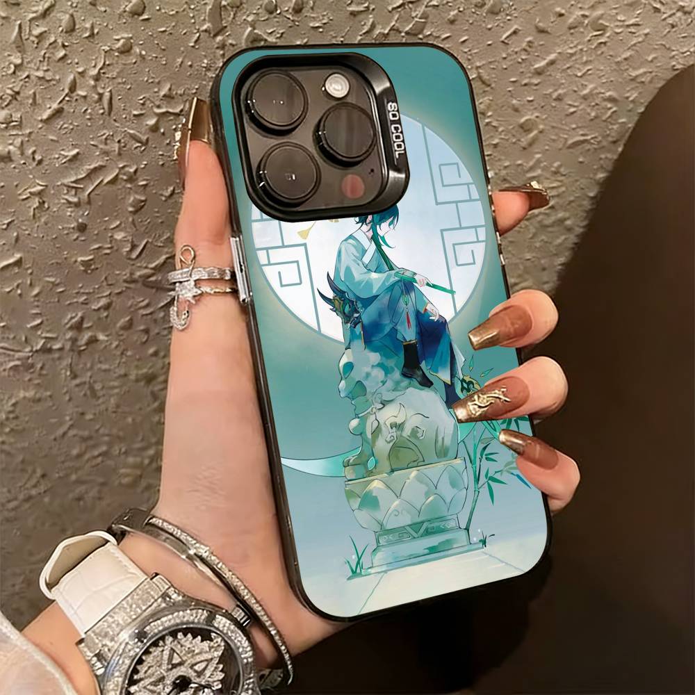 

G-Genshin Impact Xiao Phone Case For iPhone 17,16,15,14,13,12,11 Plus,Pro Max,XS,Colored Silver Plated Inside Cover iPhone16