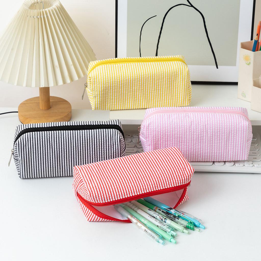 Bubble Yarn Stationery Bag With Embroidered Stripes For Office And School Use