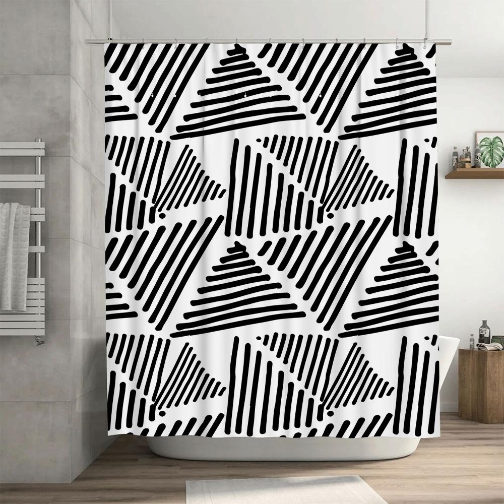 Black and White Striped Bath Shower Curtain Home Decor DIY Pattern Modern Waterproof Fabric Bathroom Decor 3D Printing Black Whi