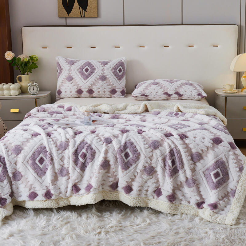 Bohemian Jacquard Taffy Fleece Blanket - Luxe Flannel Warm Throw for Office Nap & Home Decor