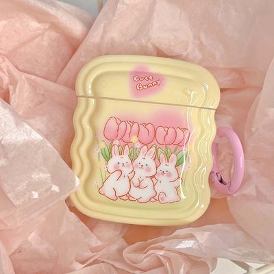 Ins Wavy Cute Bunny Gradient Lovely Keychain Wireless Bluetooth Charging Box For Apple Airpod 3 1 Pro 2nd 2 Earphone Case Capa
