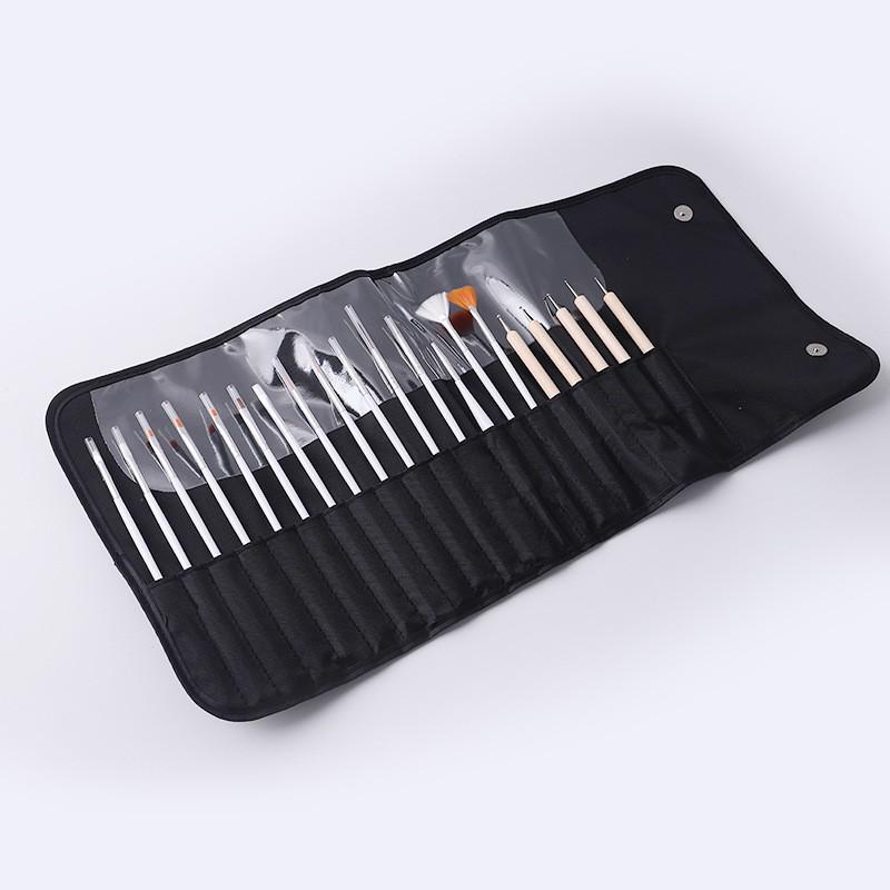 20-Piece Professional Nail Art Brush Set for Flower, Line, and Carving Designs