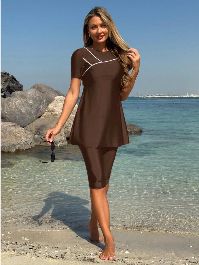 2026 Women's Short Sleeve Knee-Length Split Tankini Swimsuit