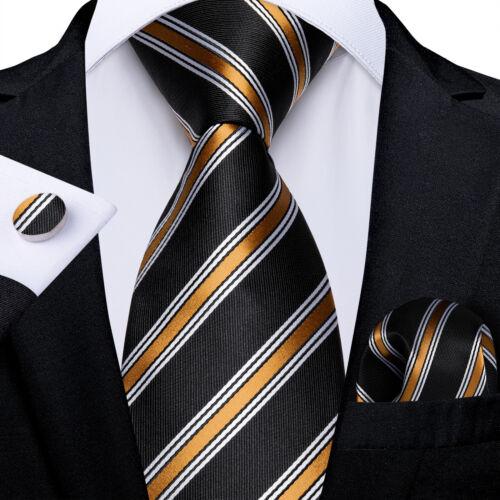 Dibangu Mens Silk Necktie Set Striped Paisley Solid Tie Pocket Square Cufflinks