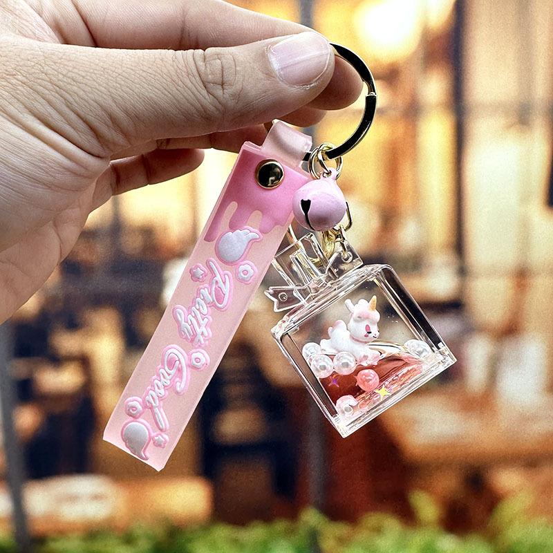 Oil Perfume Bottle, Unicorn Keychain Pendant, Cartoon Drift Bottle, Couple Bag, Key Chain Ring, Couple Pendant.