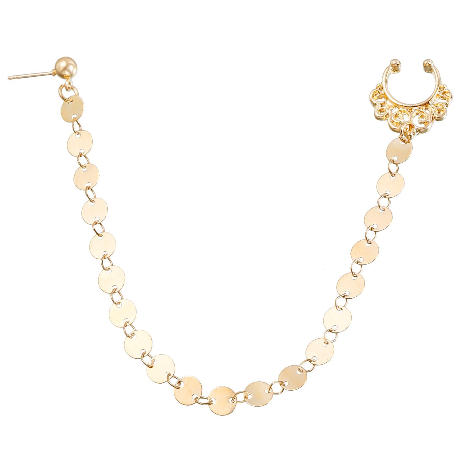 

Ethnic style puncture jewelry, stud earrings chain, nose studs, trendy and cool, no punching disc, fringed nose ring.