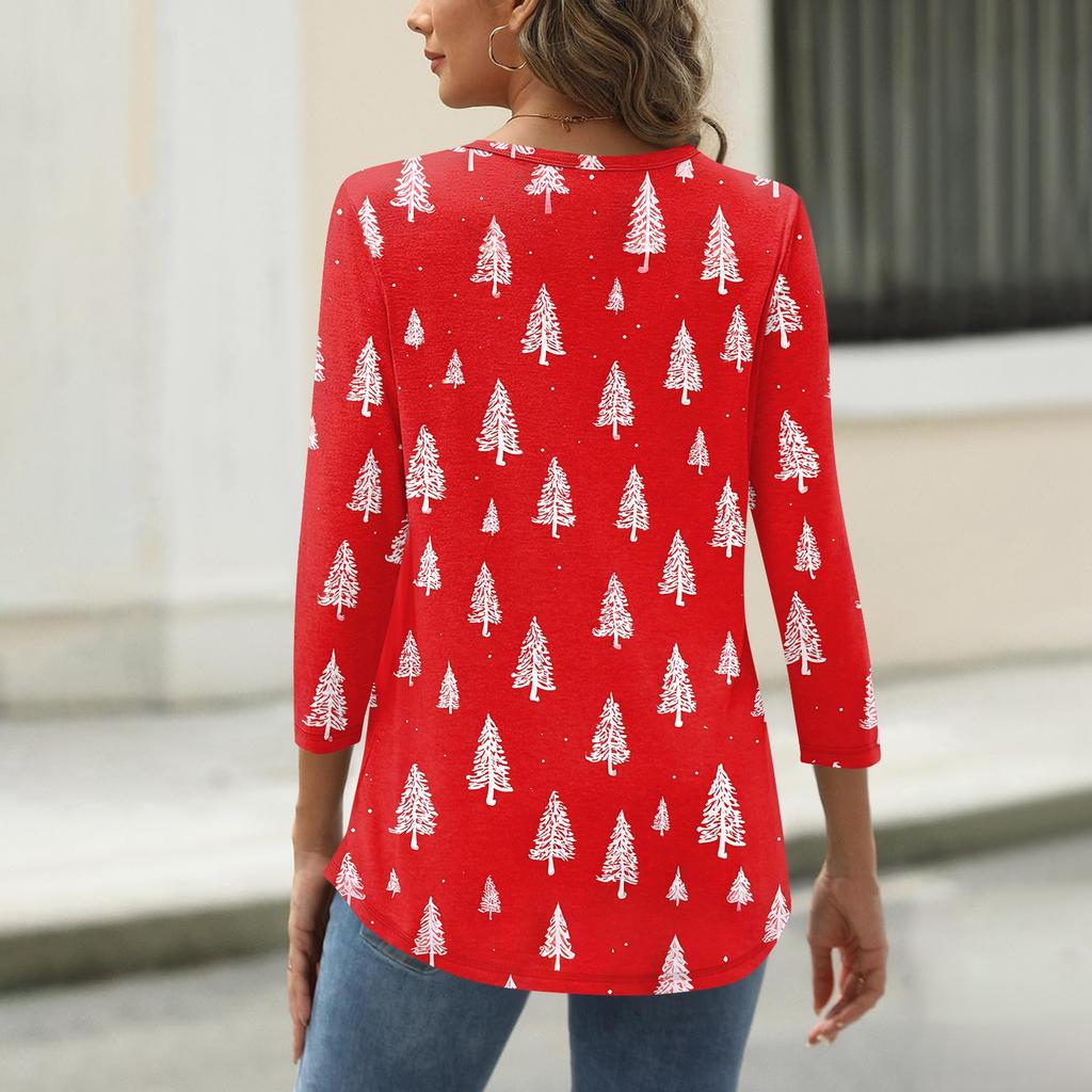 Women's T Shirt Christmas Print 3/4 Sleeve Daily Weekend Fashion Basic Round Neck Regular Top
