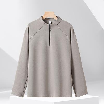 Men's Spring Autumn New Style Stand Collar Half Zip Sweatshirt Disan Cotton Solid Color Minimalist Breathable Loose Paneled Swea