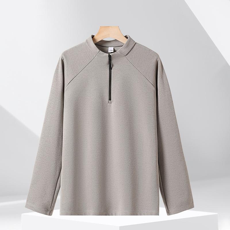 

Мужской весенне-осенний новый стиль, толстовка с воротником-стойкой и молнией до середины груди, хлопок Disan, однотонная, минималистичная, дышащая, свободная, с панелями L хаки