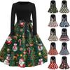 Women's Casual Fashion Christmas Print Round Neck Vintage Dress for Holiday Parties