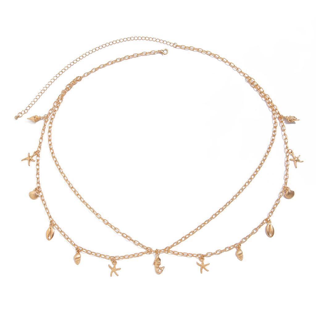Sexy Metal Sun Star Moon Pendant Waist Chain, Sexy Holiday Wind Starfish Shell Body Chain Female