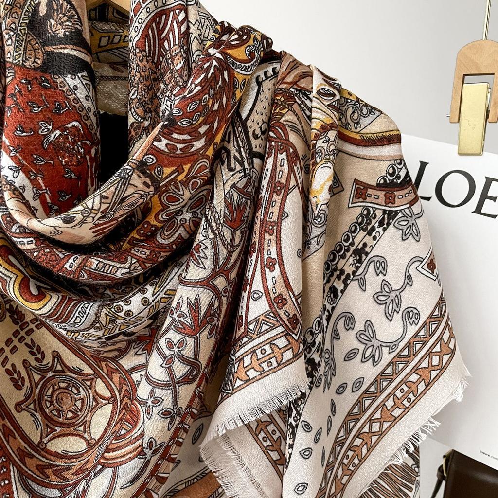 Retro Fashion Black Cashew Print Scarf Women Cotton And Linen Shawl And Wrap Versatile Sunscreen Lady Scarves