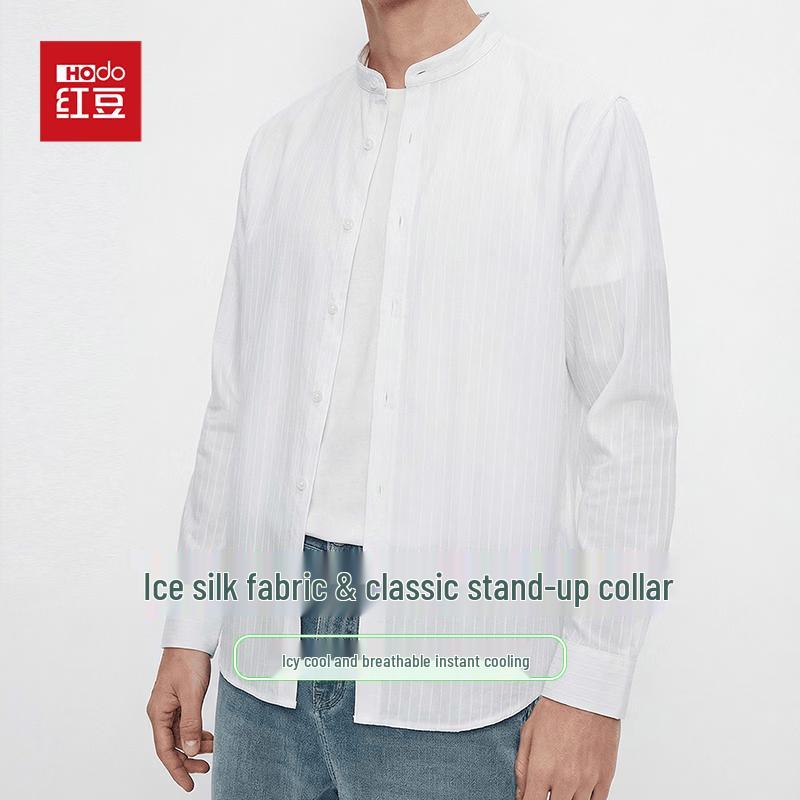 Hodo Men s Stand-Up Collar Ice Silk Long-Sleeve Business Shirt L