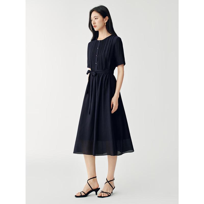 JUZUI Women's Embroidered Patchwork Cinched Waist Midi Dress