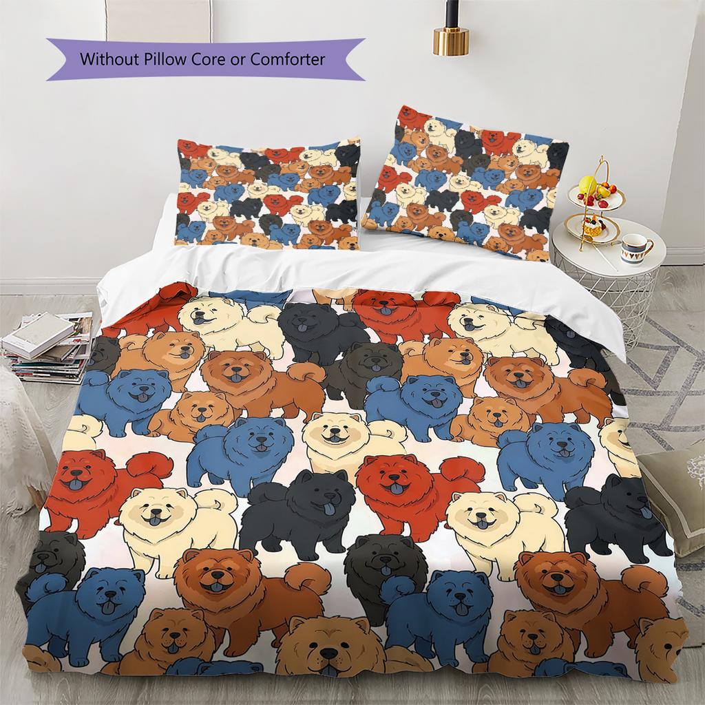 Cartoon Puppy Pattern Bedding,Quilt Set Quilt Cover Pillowcase Home Birthday Gift (1 * duvet cover + 2 * pillowcase, without core)
