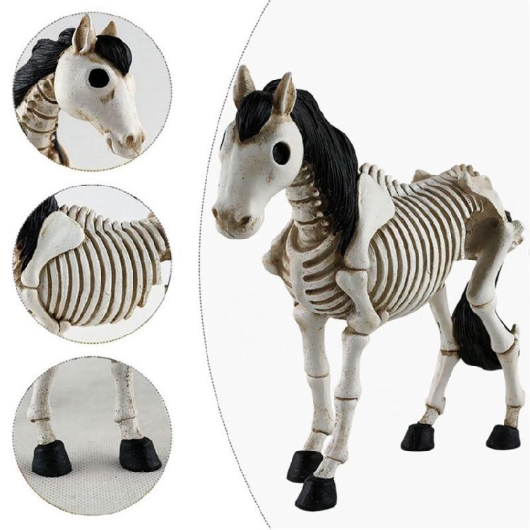 Mrożąca Krew w Żyłach Figurka Czaszki Konia z Żywicy, Wykwintna Dekoracja Szkieletu Konia na Halloween dla Entuzjastów i na Prezent
