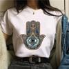 Hamasa Hand der Fatima Print Damen T-Shirts Lucky Hamsa Hand Harajuku Unisex T-Shirts Sommer Kurzarm Schwarzes Top Tees Weiblich