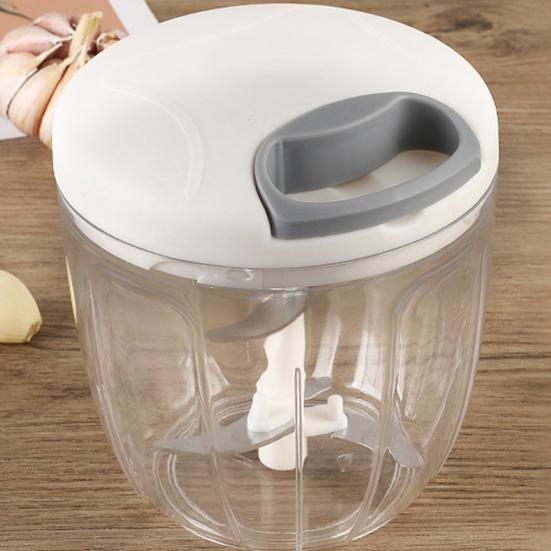 500/900ml Large Capacity Garlic Chopper with Rope Manual Easy Pull Clear Multipurpose 3/5 Blades Onion Ginger Garlic Grinder for Restaurant