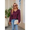 Spring and Autumn Women's Shirts Pleated Long Sleeve Tops V-Neck Blouse