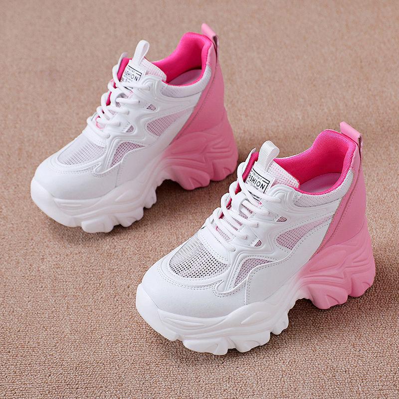 Hidden Heel White Shoes Women's Color Matching Summer Thin Breathable Casual Sneaker New High Heel