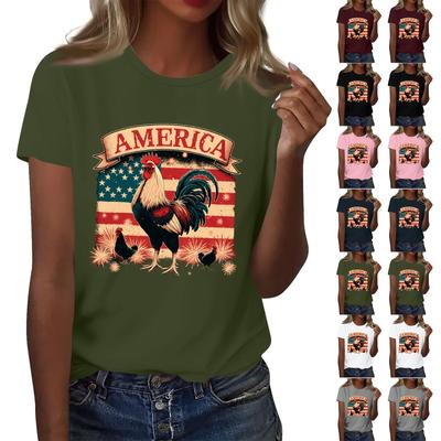Women's Round Neck Casual Independence Day Printed Short Sleeve T-Shirt Top