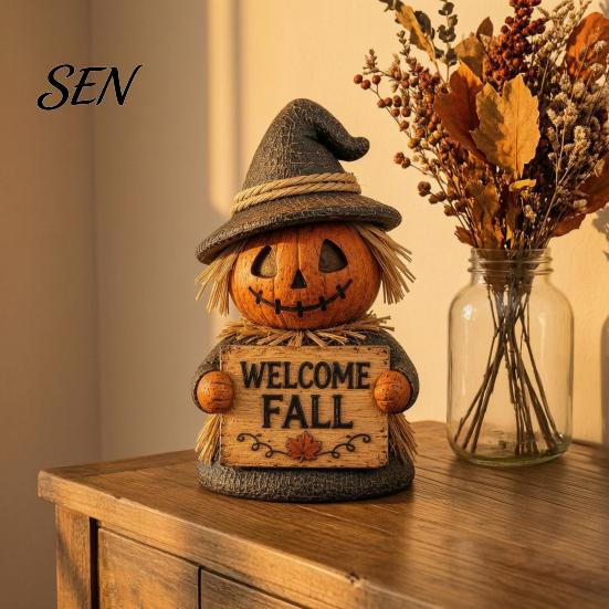 Small Thanksgiving Party Props Fall Scarecrow Figurine, Wooden Pumpkin Statue, Rustic Autumn Indoor Seasonal Accents Harvest Tabletop Decoration