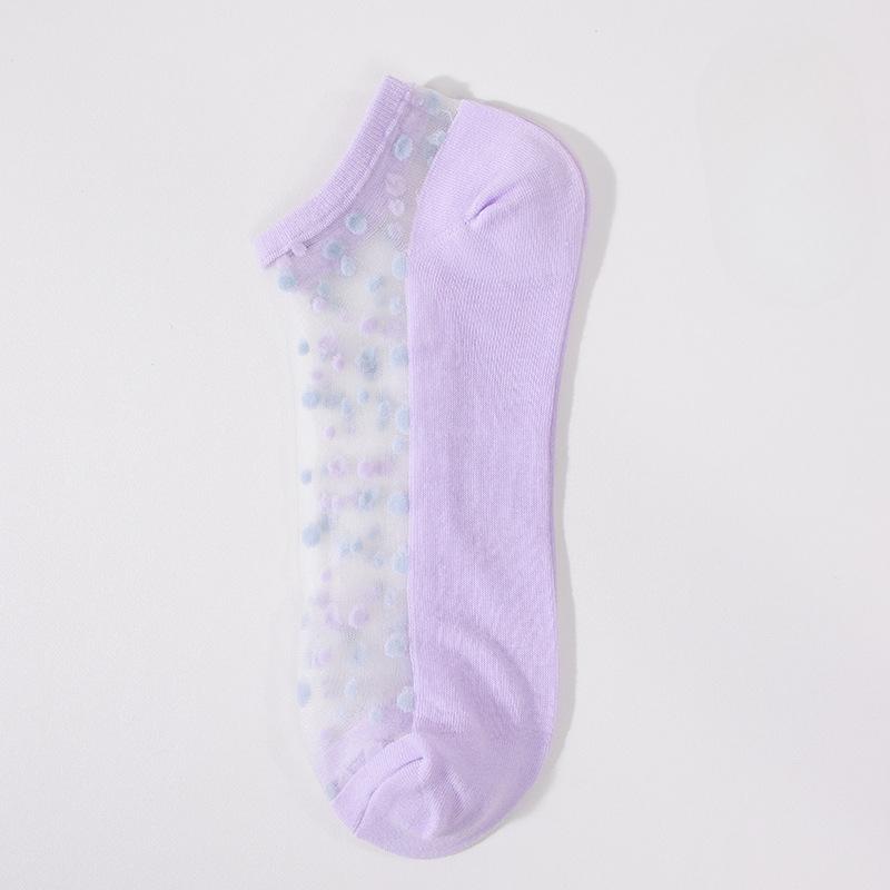 Women's Summer Thin Transparent Polka Dot Crystal Silk Shallow Mouth Invisible Short Boat Socks