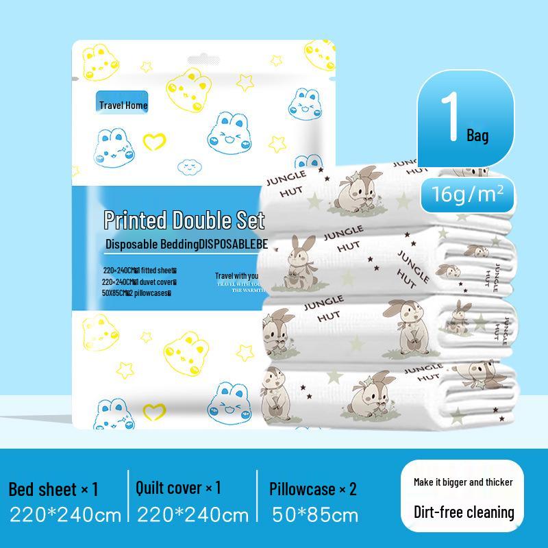 Disposable 4-Piece Bedding Set: Fitted Sheet, Duvet Cover, Pillowcases - Thick, Oversized, Hotel-Grade, Portable, Dirt-Proof.