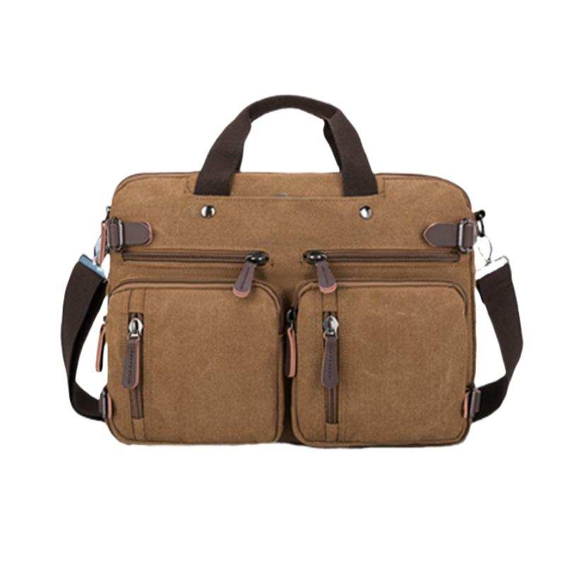 Retro forretningskoffert for menn Enkel ensfarget Crossbody-veske Fritidsreiseveske Multifunksjonell lerretsveske Kan håndholdt enkel og dobbel skulder