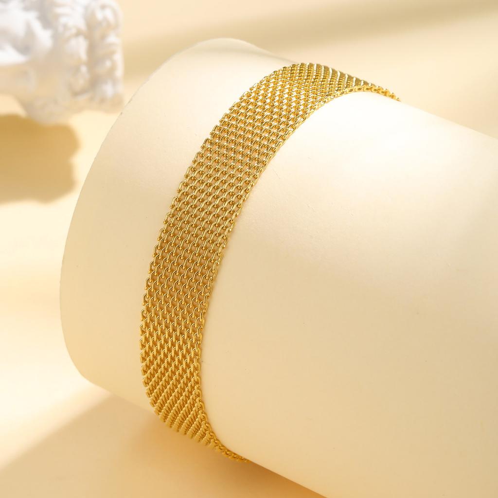 Waterproof Mesh Chain Bracelet Adjustable, 18k Gold Plated Link Braeclet  Non Tarnish Wholesale Jewelry