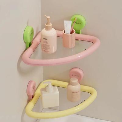 1Pcs Plastic Suction Cup Triangle Shelf Dopamine Color Wall Mounted Shower Organizer Drainable Punch Free Corner Storage Shelf