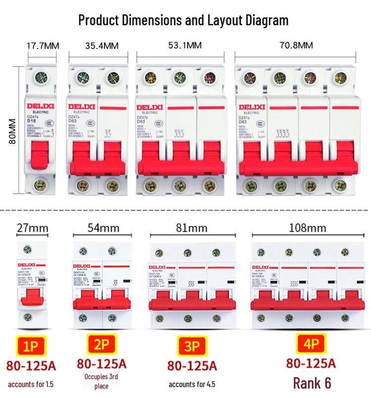 Delixi DZ47S 2P Single-Phase 220V D-Type Miniature Circuit Breaker
