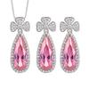 Accessories Set Earrings Necklace Pink Zirconium Paraiba Emerald Droplet Female Light Luxury