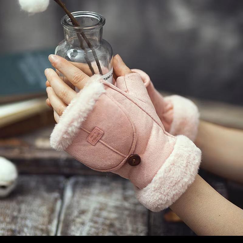 1 Pair Fleece Lined Half Finger Gloves Winter Touchscreen Gloves For Women Warm Thermal Mittens For Office & Outdoor Use