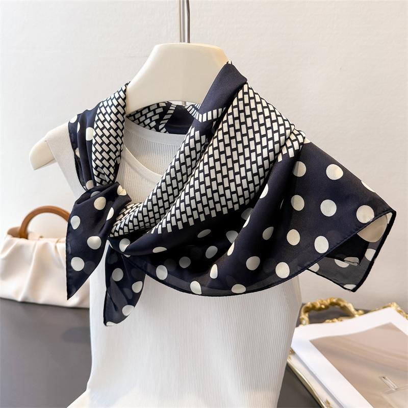 Luxury Dot Print Designer 70cm Square Scarves Women's Silk Scarf Spring and Summer Bandana Small Hairbands Foulard Shawl