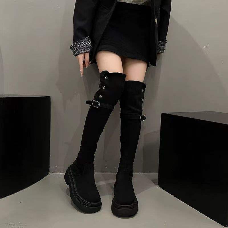 Knee boots Children's boots 2025 new autumn and winter two wear folded small thick-soled elastic high knight boots