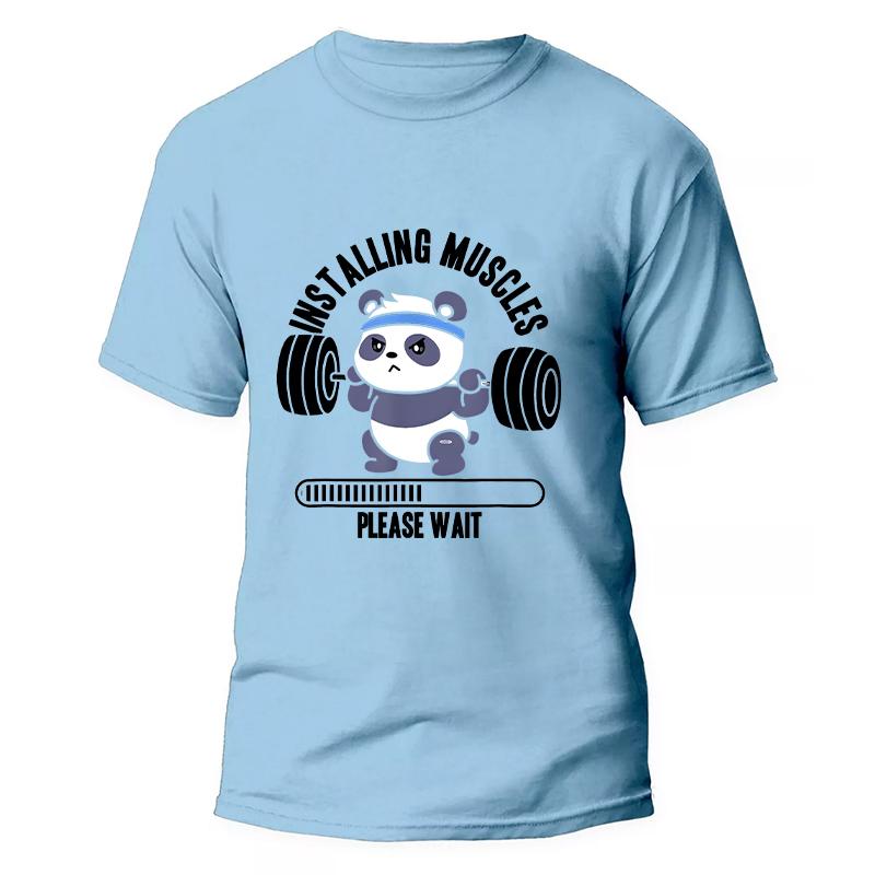 Funny Panda Gym Print T-Shirt Summer Tees for Men Women O-neck Casual Short Sleeve Weightlifting Installing Muscles Fashion Tops