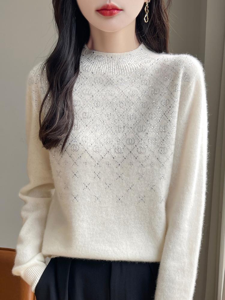 Women's Cashmere Sweater Qinghe Cashmere 30% Cashmere 70% Wool Autumn and Winter Cashmere Pullover Soft and Warm