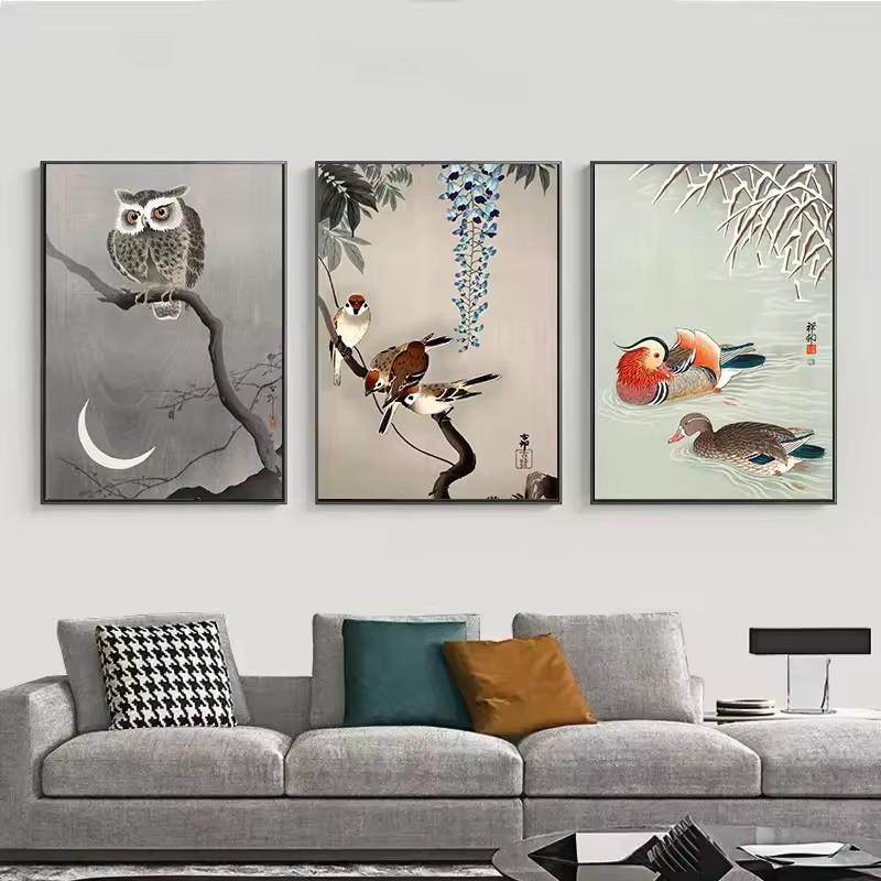 Japanese Ohara Koson Ukiyo Wall Art Poster Vintage Goldfish Lotus Owl Crane Canvas Painting for Guest Room Home Bar Cafe Decor