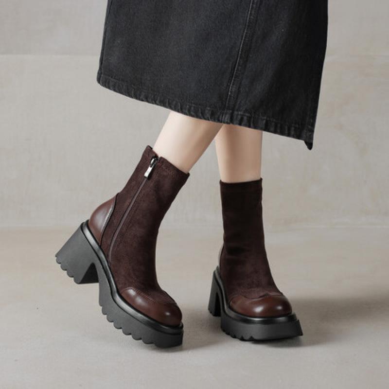 Autumn and Winter Suede Large Size Martin Boots Women's Platform Women's Boots Non-slip and Comfortable Side Zipper Solid Color New Medium Boots Women