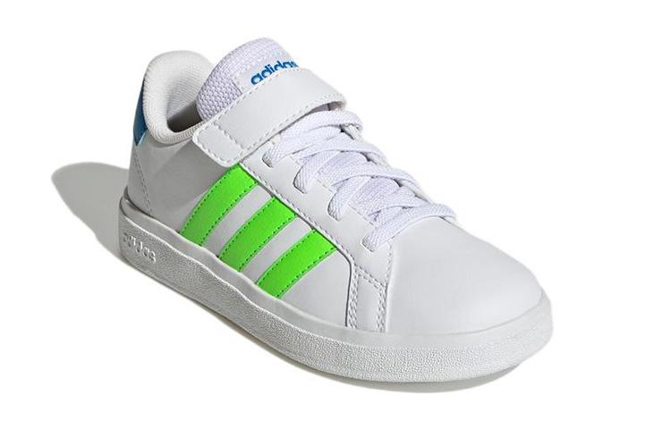 Adidas Neo GRAND COURT 2.0 EL K Synthetic Leather Abrasion Resistant Low top Skateboard Shoes White Green Kids' GW6515
