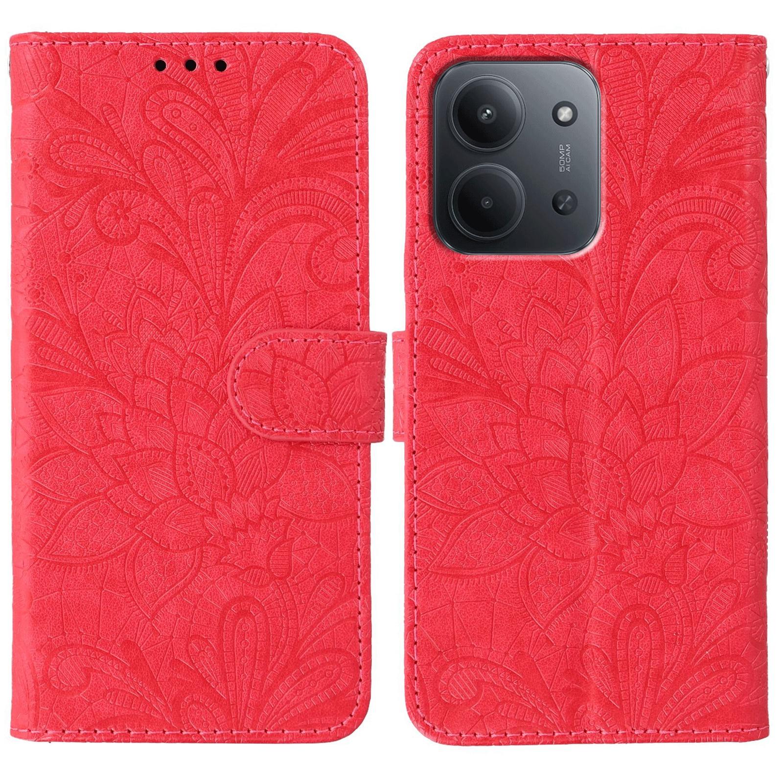 

Для Xiaomi Redmi 15C 5G (Європа) (173 мм)/15C 4G (Європа) (173 мм) Чохол Мереживні Квіти Штучна Шкіра Книжка Гаманець Чохол для Телефону Red