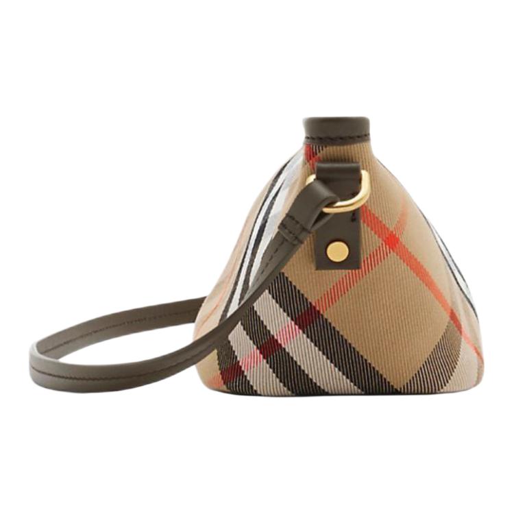 Burberry Controlla Accenti Metallici Sfilacciati Misto Cotone Mini Borsa a Spalla Borse da Donna Beige 80952961